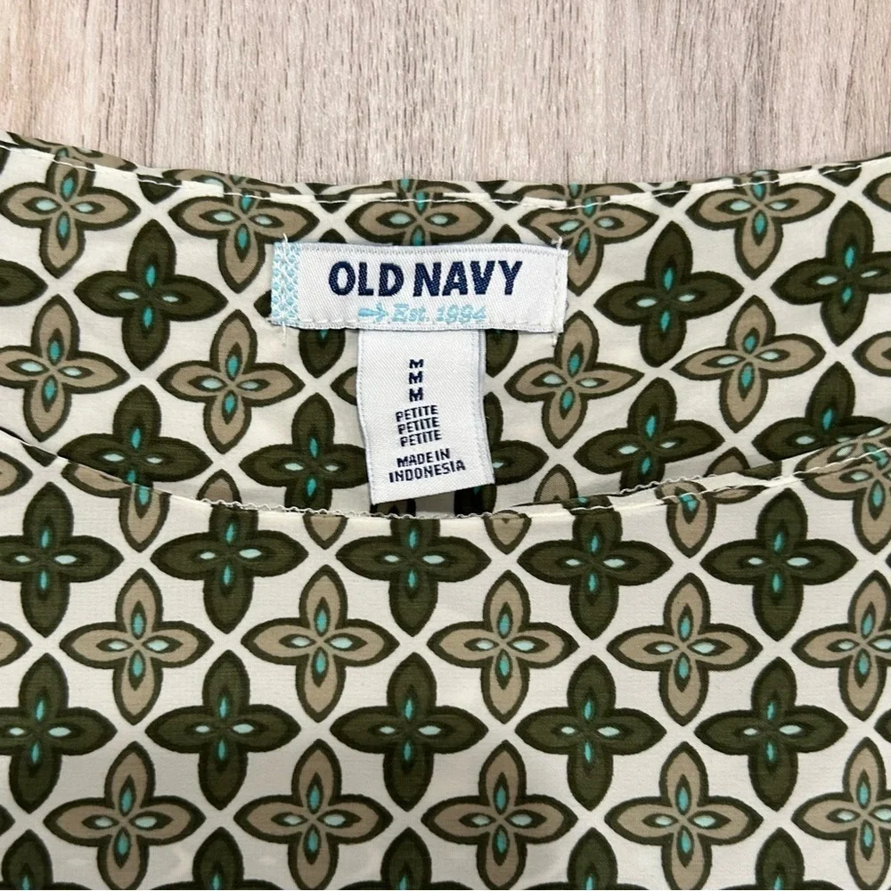 Old Navy Cream Green Geo Print Casual Lightweight Mini Shift Dress Size Petite M